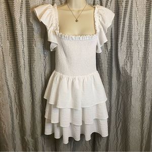 Express Tiered White Dress w Flutter Sleeves Size Medium